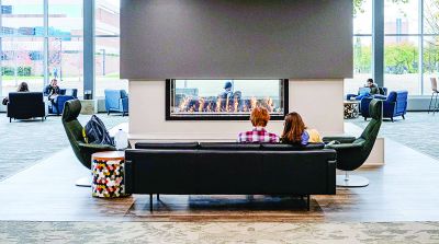  Fireplaces, sofas and chairs are located throughout the renovated Oakland University Oakland Center. 