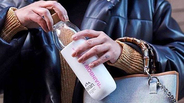 The hottest accessory at recent fashion weeks? The new Evian and Virgil Abloh water bottle.