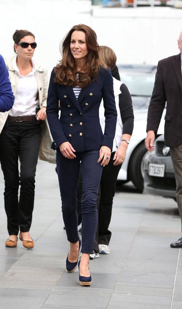 High street: Kate Middleton keeps it classic in a navy blazer from Zara