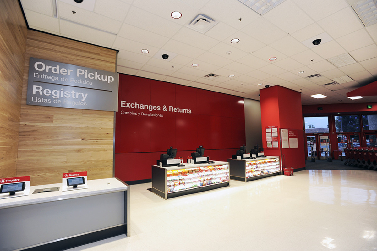 Target’s 1,000-plus-store remodeling program includes separate “ease” entrances with dedicated counters for returns, exchanges and online order pickup.