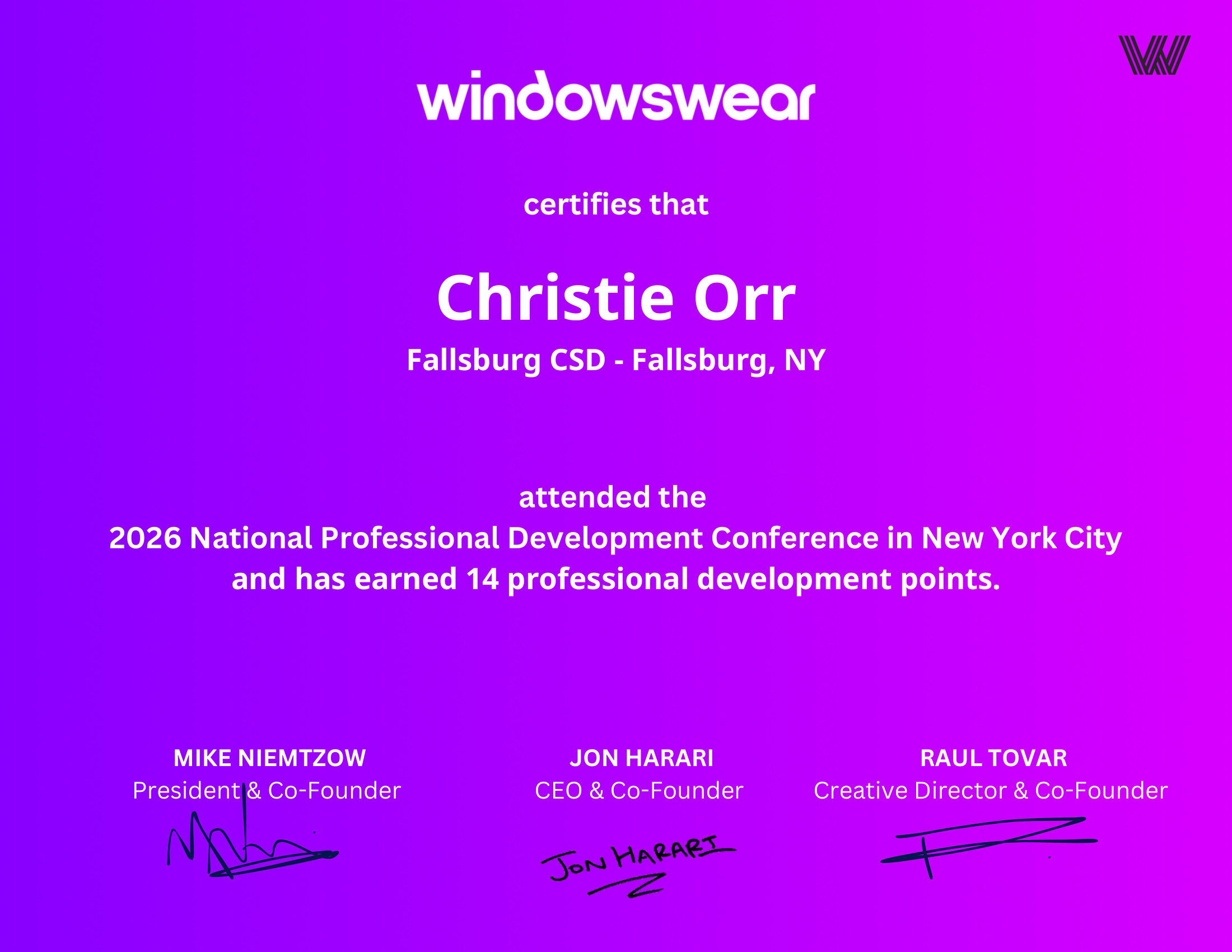 Christie Orr — PD certificate