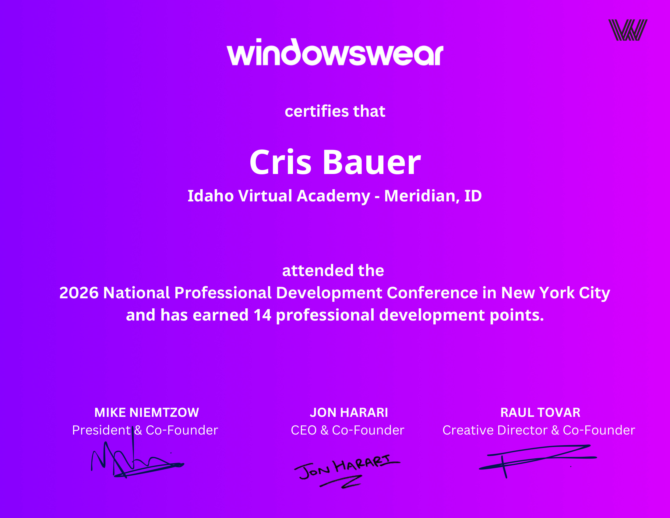 Cris Bauer — PD certificate