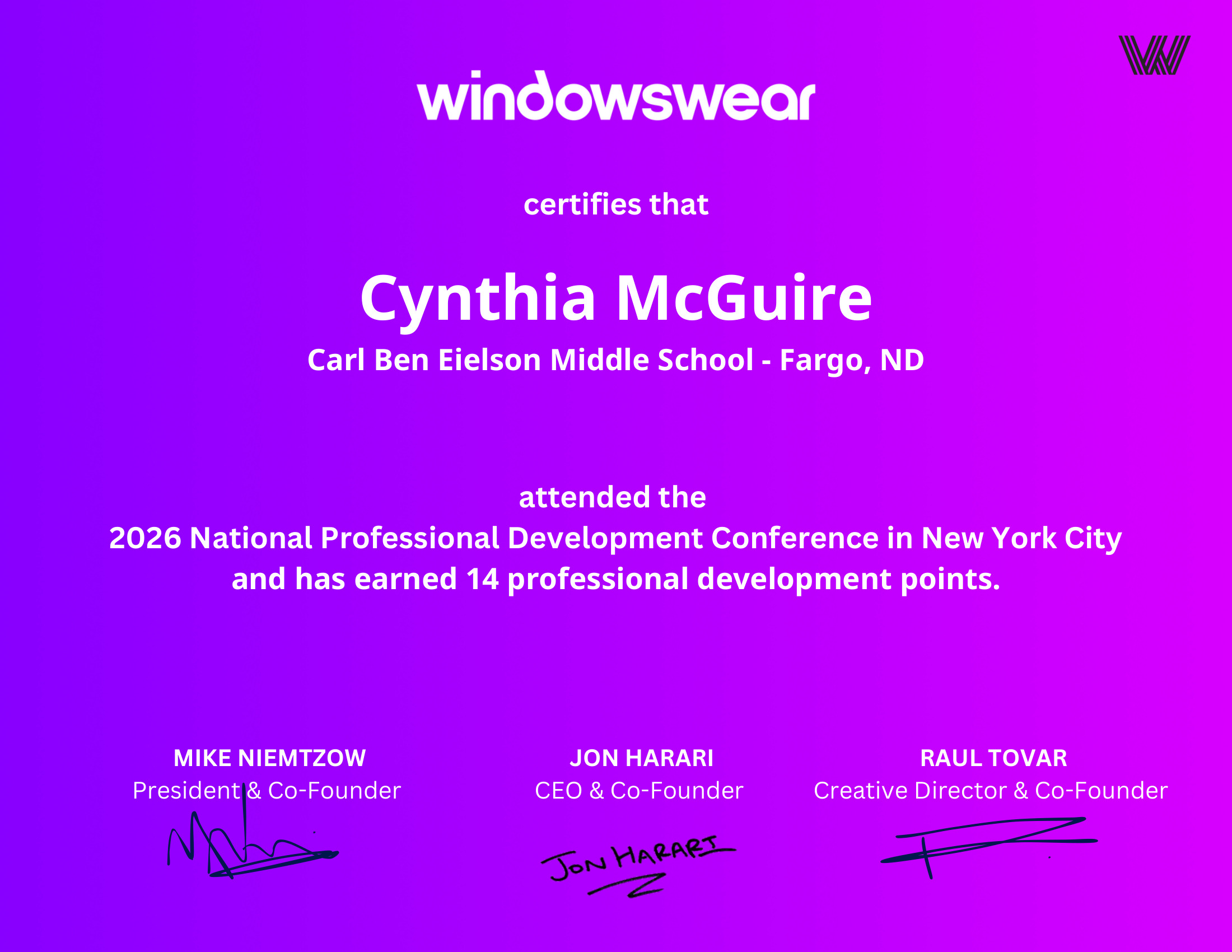 Cynthia McGuire — PD certificate