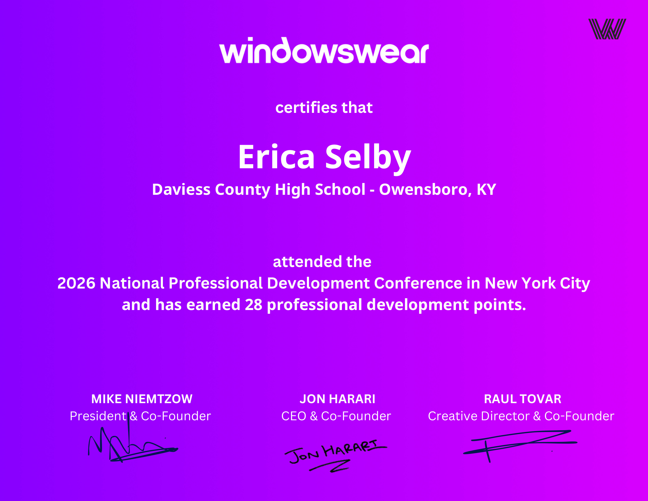 Erica Selby — PD certificate