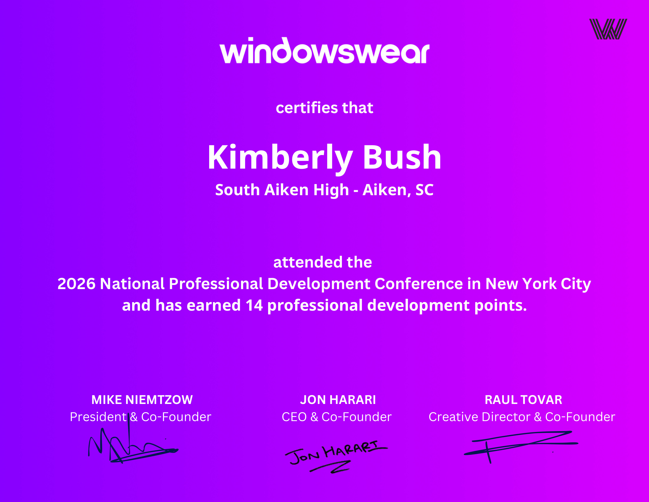 Kimberly Bush — PD certificate