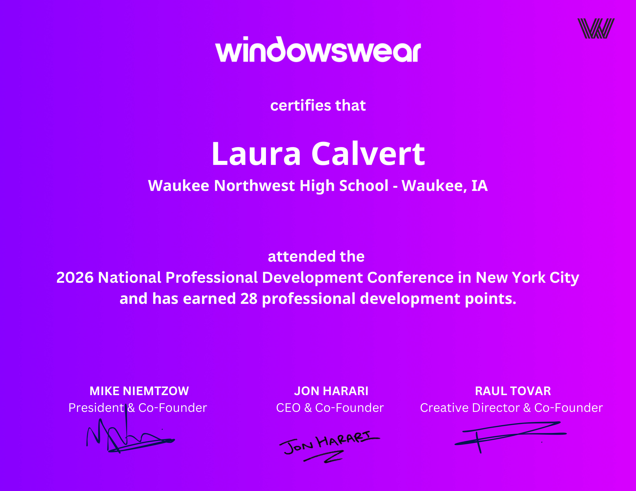 Laura Calvert — PD certificate
