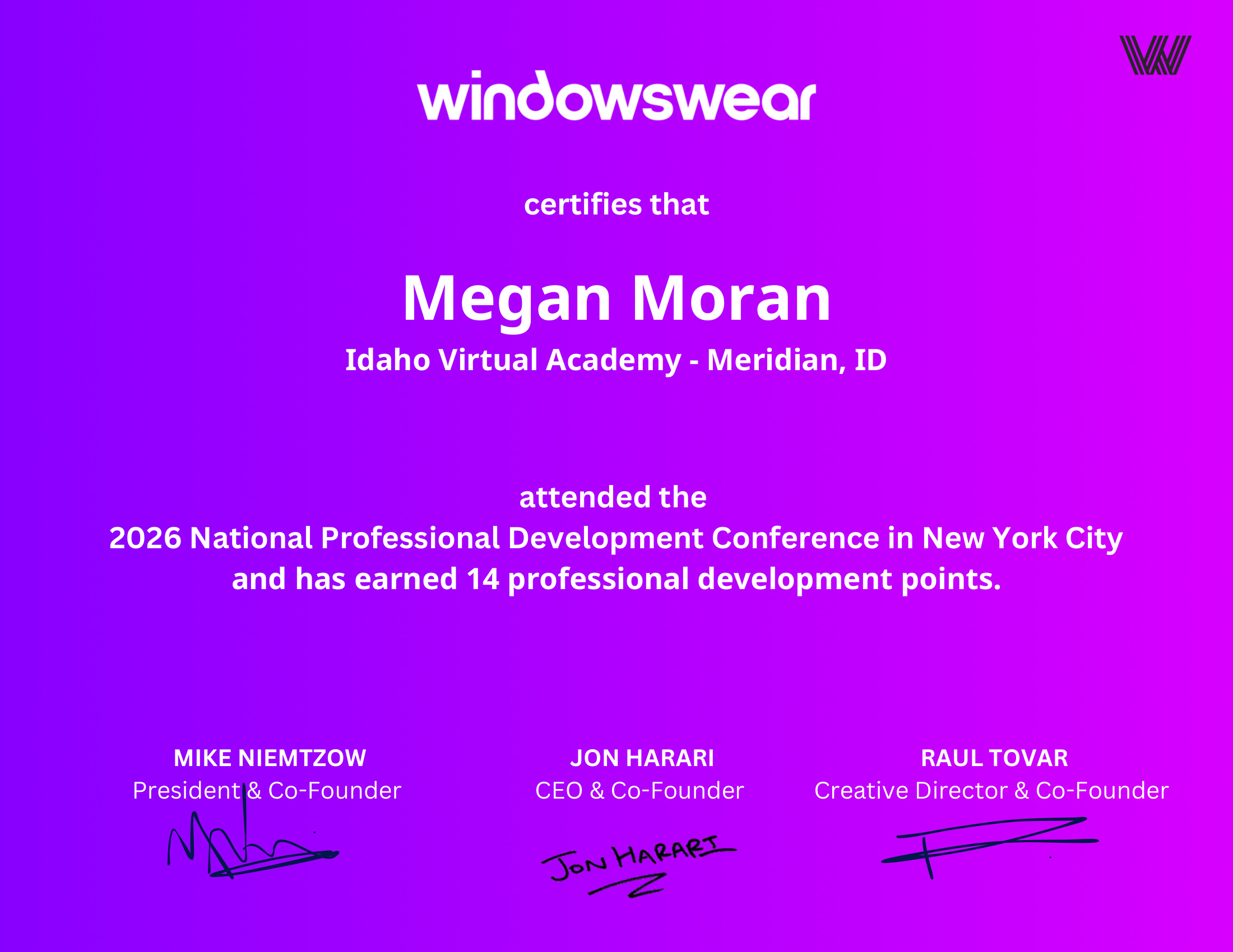 Megan Moran — PD certificate