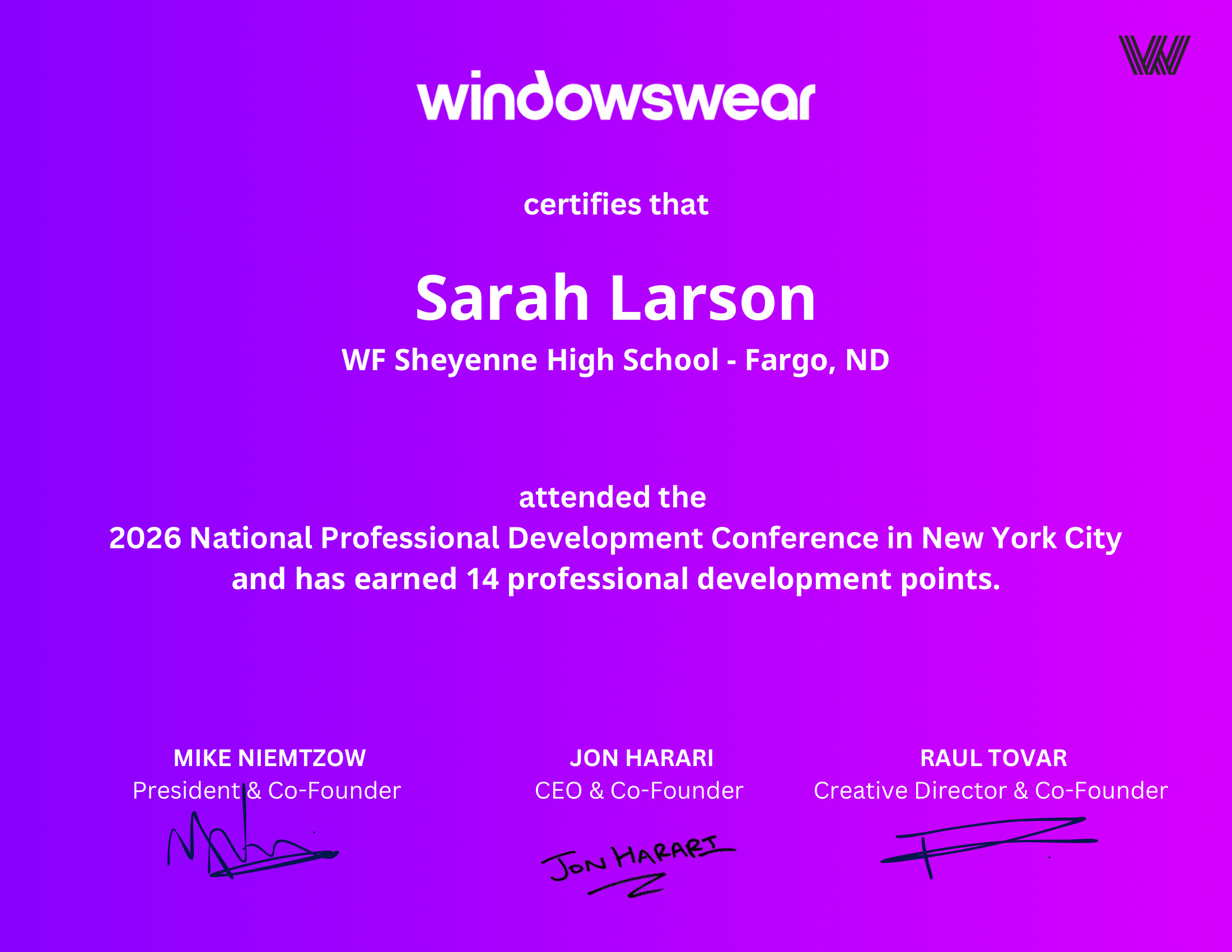 Sarah Larson — PD certificate