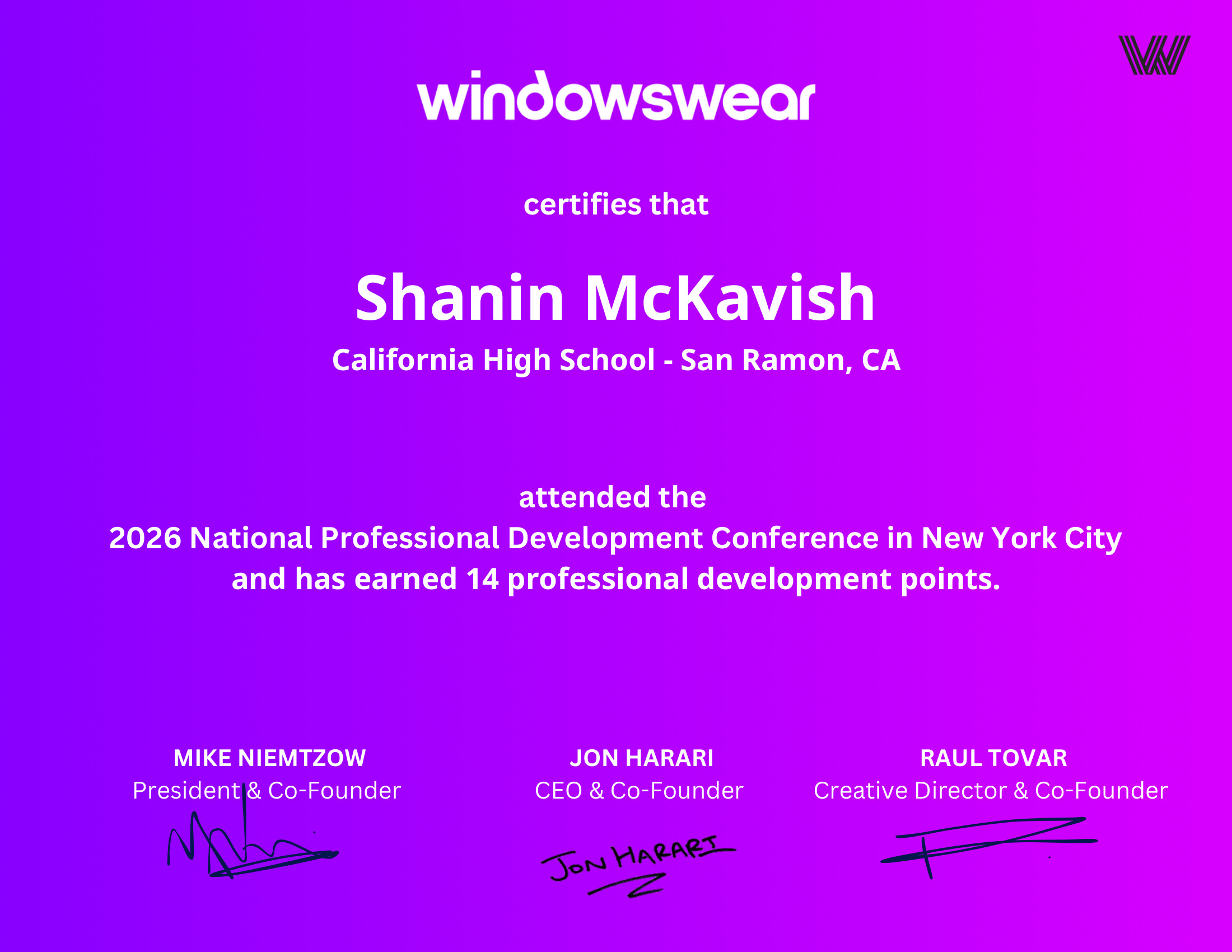 Shanin McKavish — PD certificate