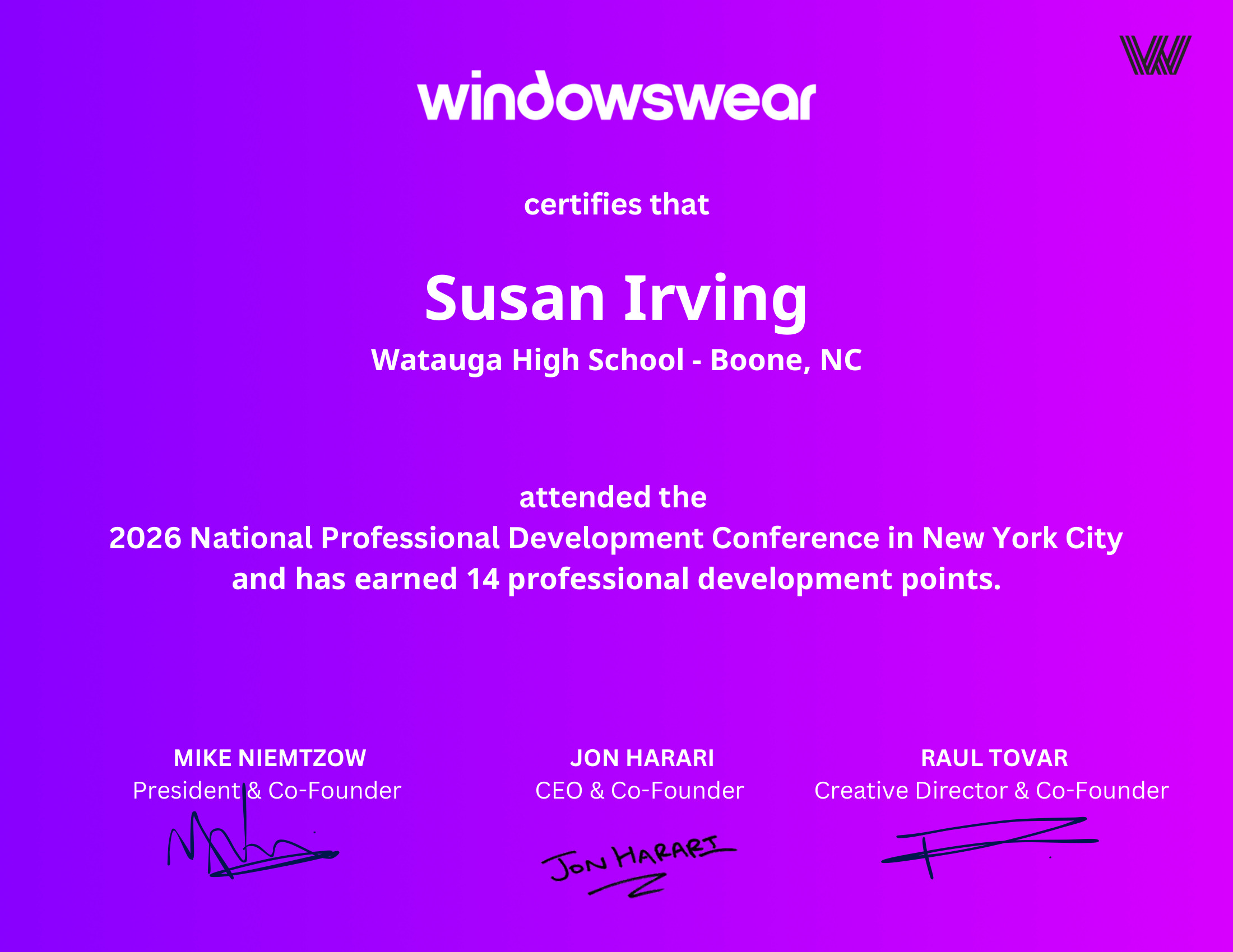 Susan Irving — PD certificate