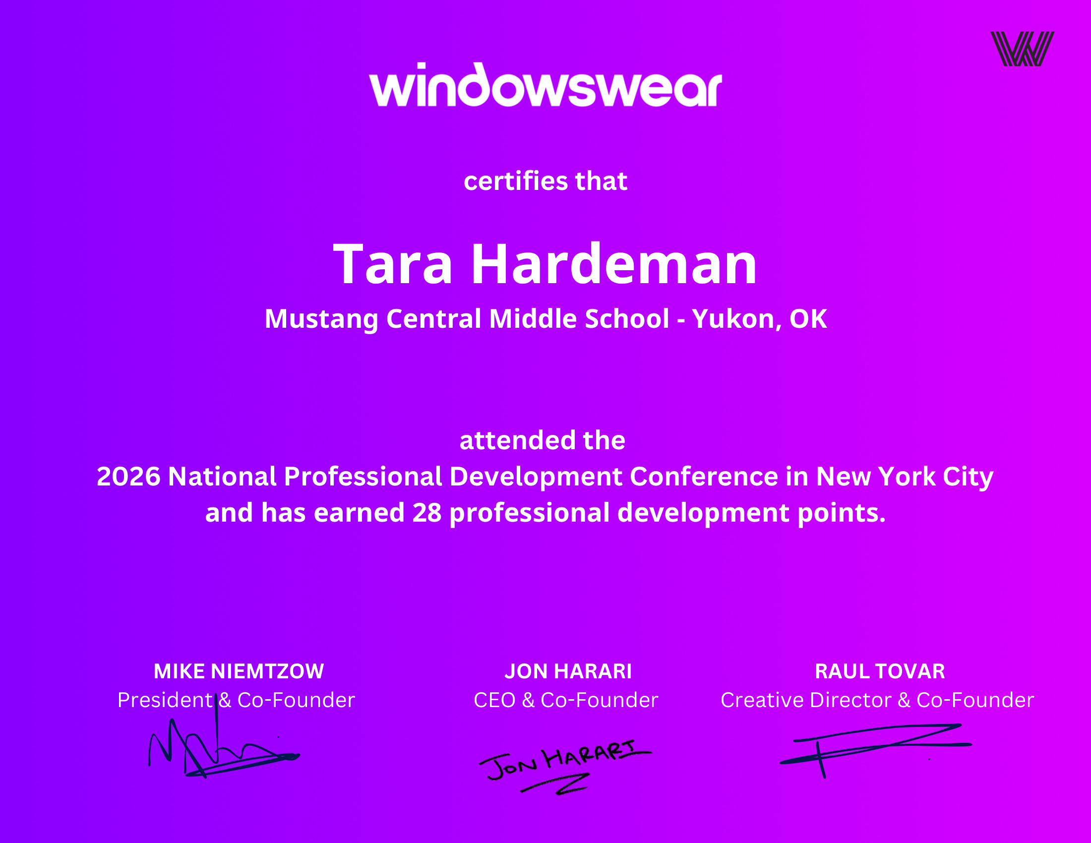 Tara Hardeman — PD certificate