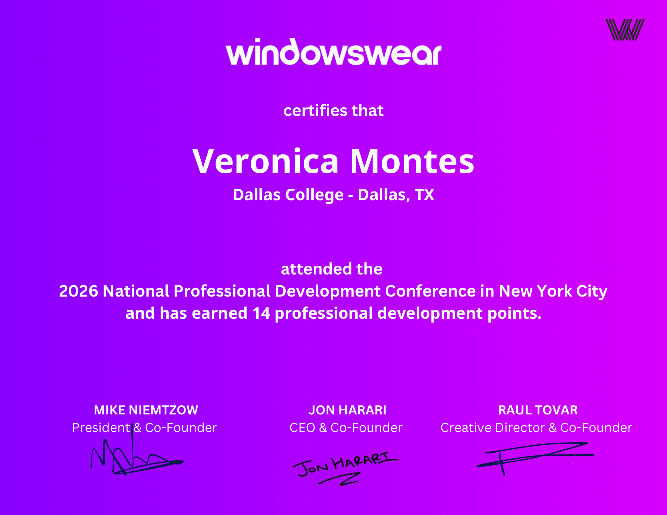 Veronica Montes — PD certificate
